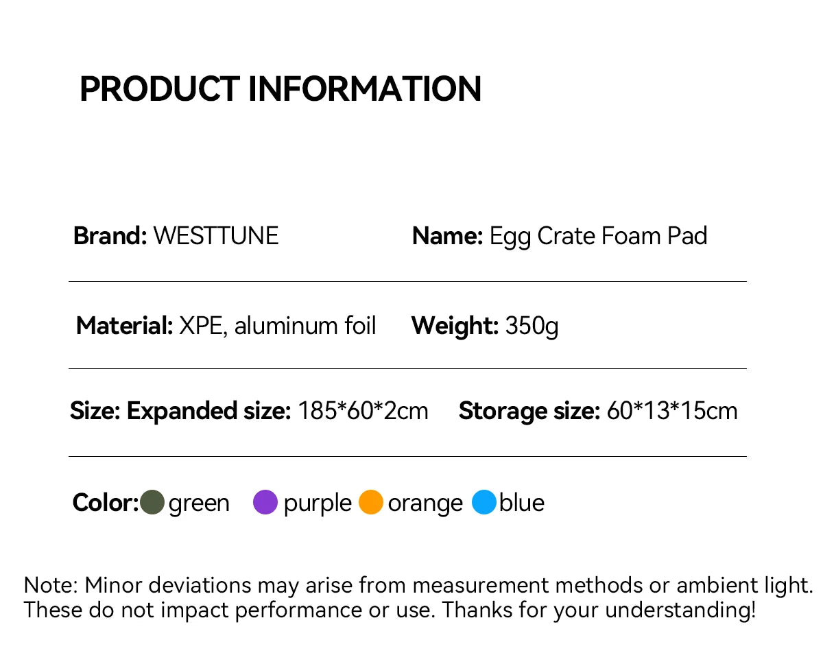 WESTTUNE XPE Egg Crate Sleeping Pad for Camping and Hiking