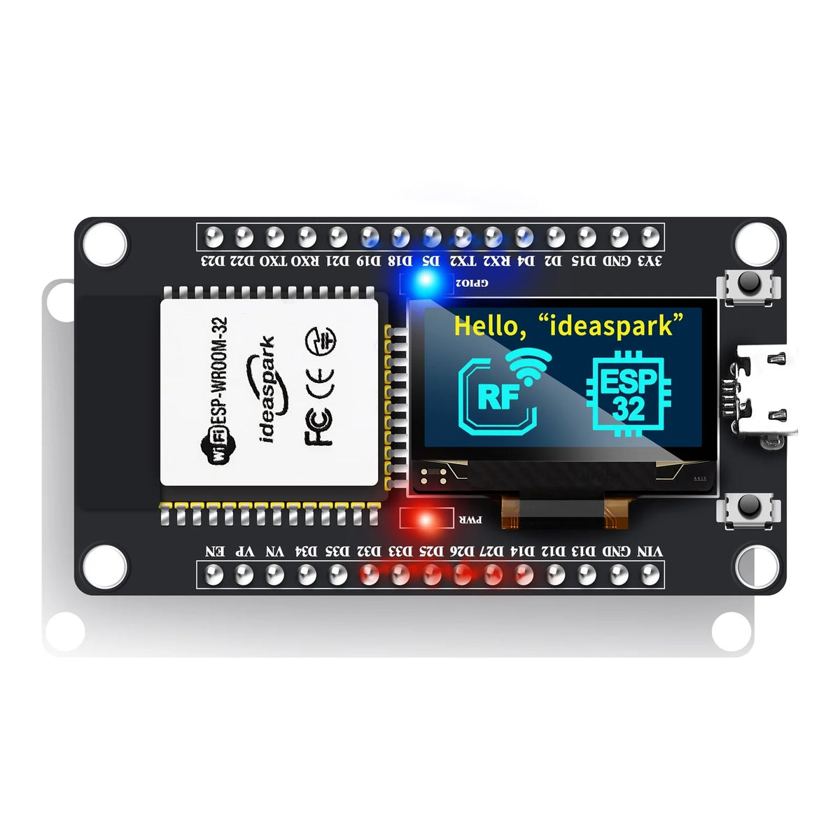 ideaspark® ESP32-kehityslauta 0.96 tuuman OLED-näytöllä, CH340, WiFi+BLE langaton moduuli, Micro USB for Arduino/Micropython