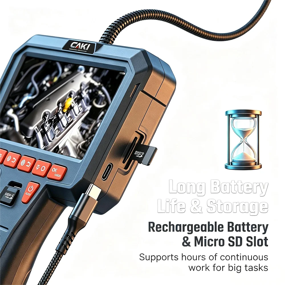 Industrial Endoscope 360° Two-Way Articulating Borescope with 4.5" IPS Screen