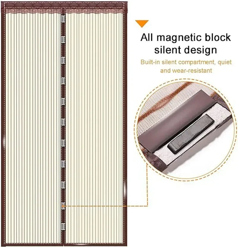 Heavy Duty Magnetic Screen Door Mesh Curtain Mosquito Net Bug Hands Free Partition Mute Striped Door Curtain Bedroom Ventilation
