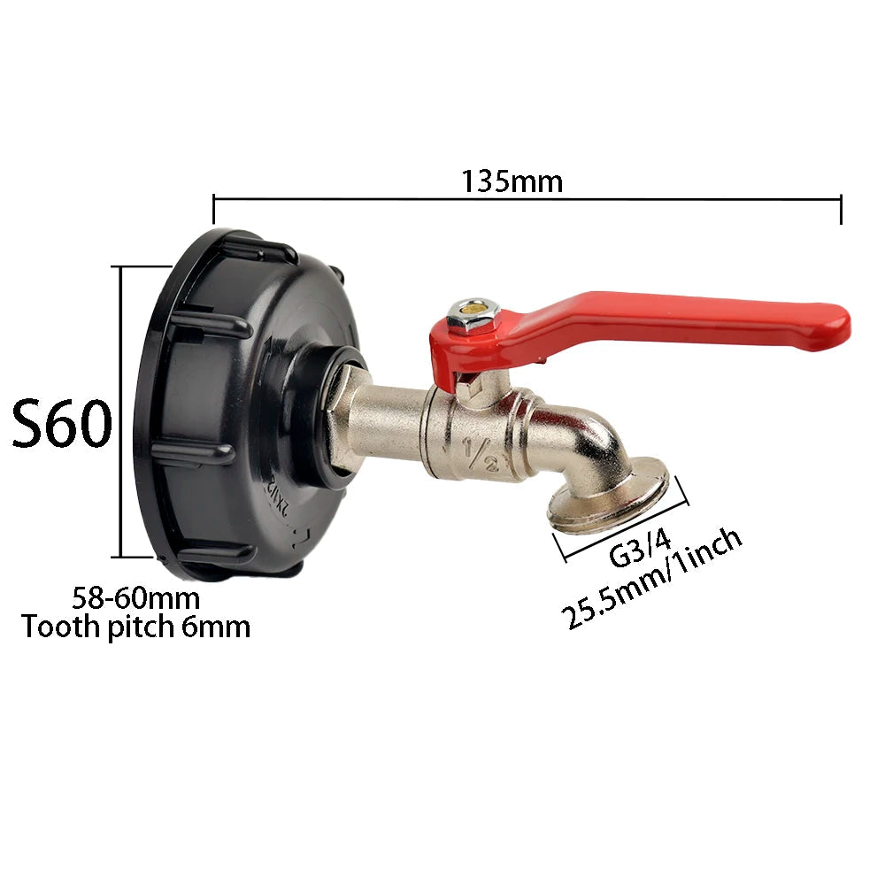 IBC Tank Tap Adapter S60*6 Coarse Thread to Brass/Alloy 16mm Quick Connect Replacement Valve Garden Home Valve Fitting Faucet