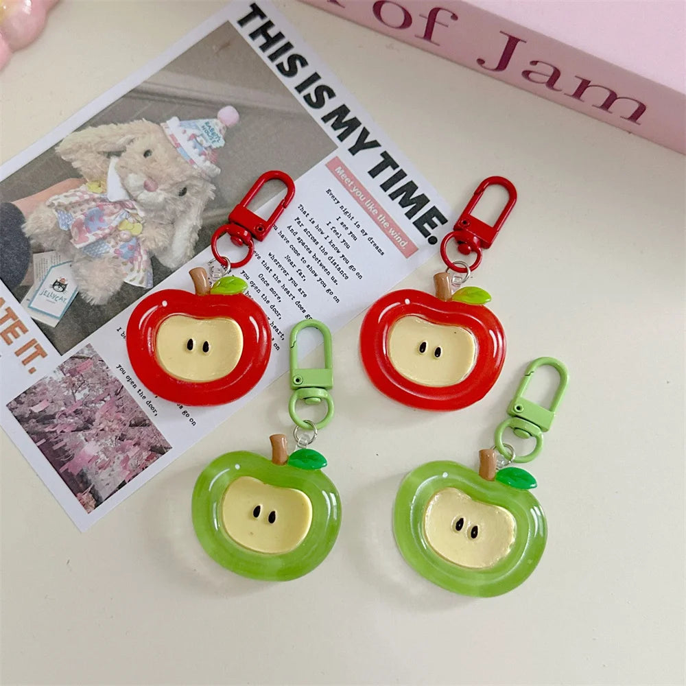 1/2 τεμάχια Cartoon Apple Red Green Cute Keychain για Γυναίκες Lovely Acrylic Apple Shape Bag Decorative Pendant Phone Key Chain Gifts
