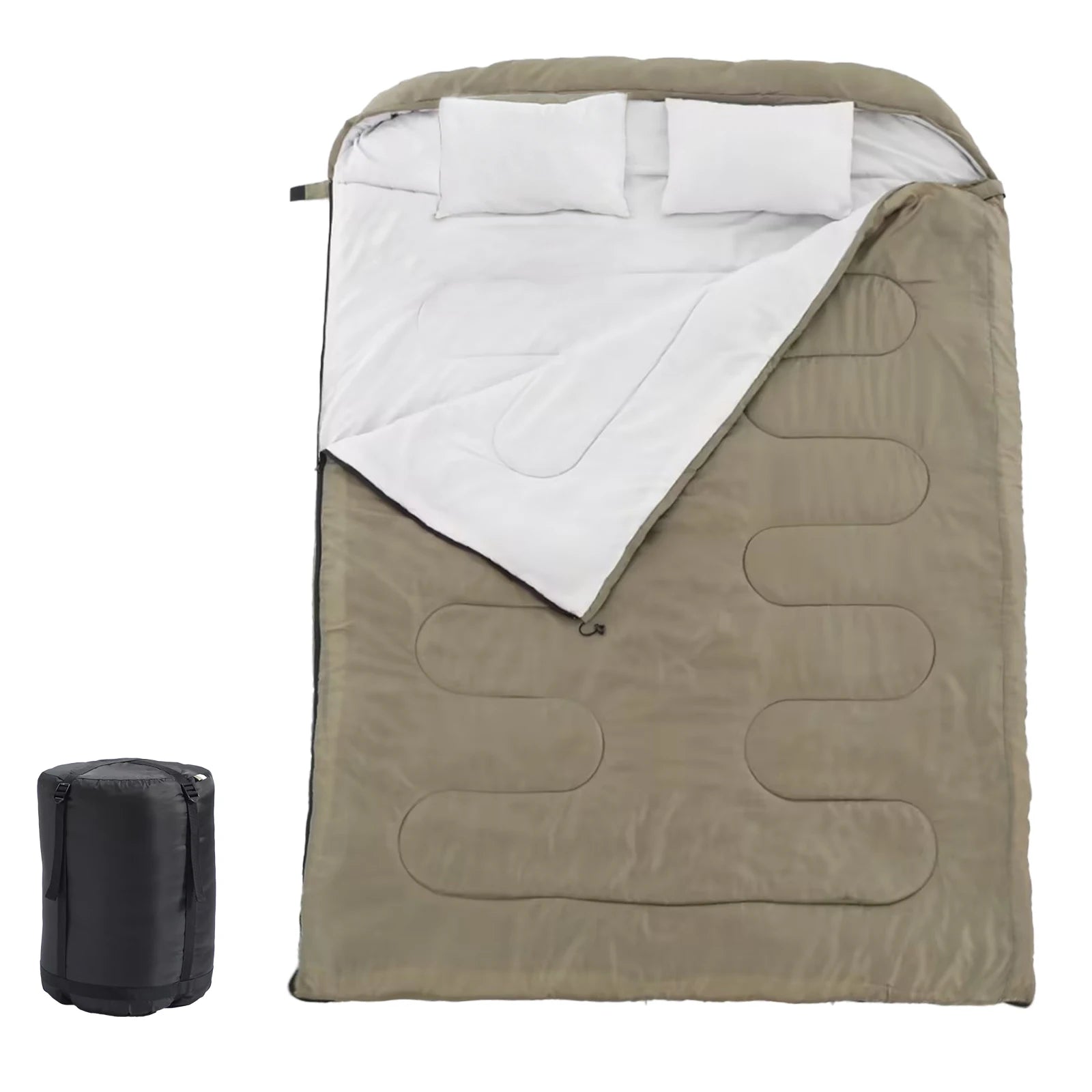 Double Sleeping Bag for 2 Adults with Pillows, 3 Season Camping