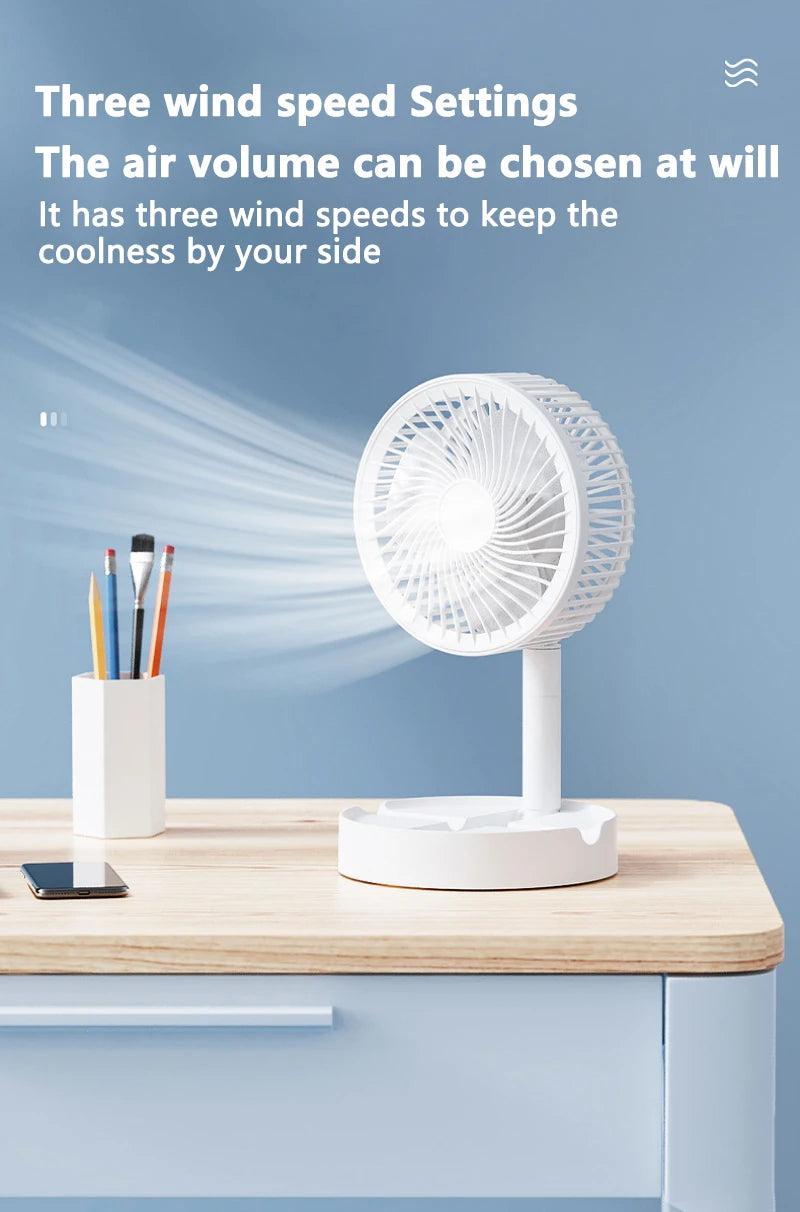Tragbarer USB-Klapp-Schreibtischventilator mit 3 Geschwindigkeiten und Timer