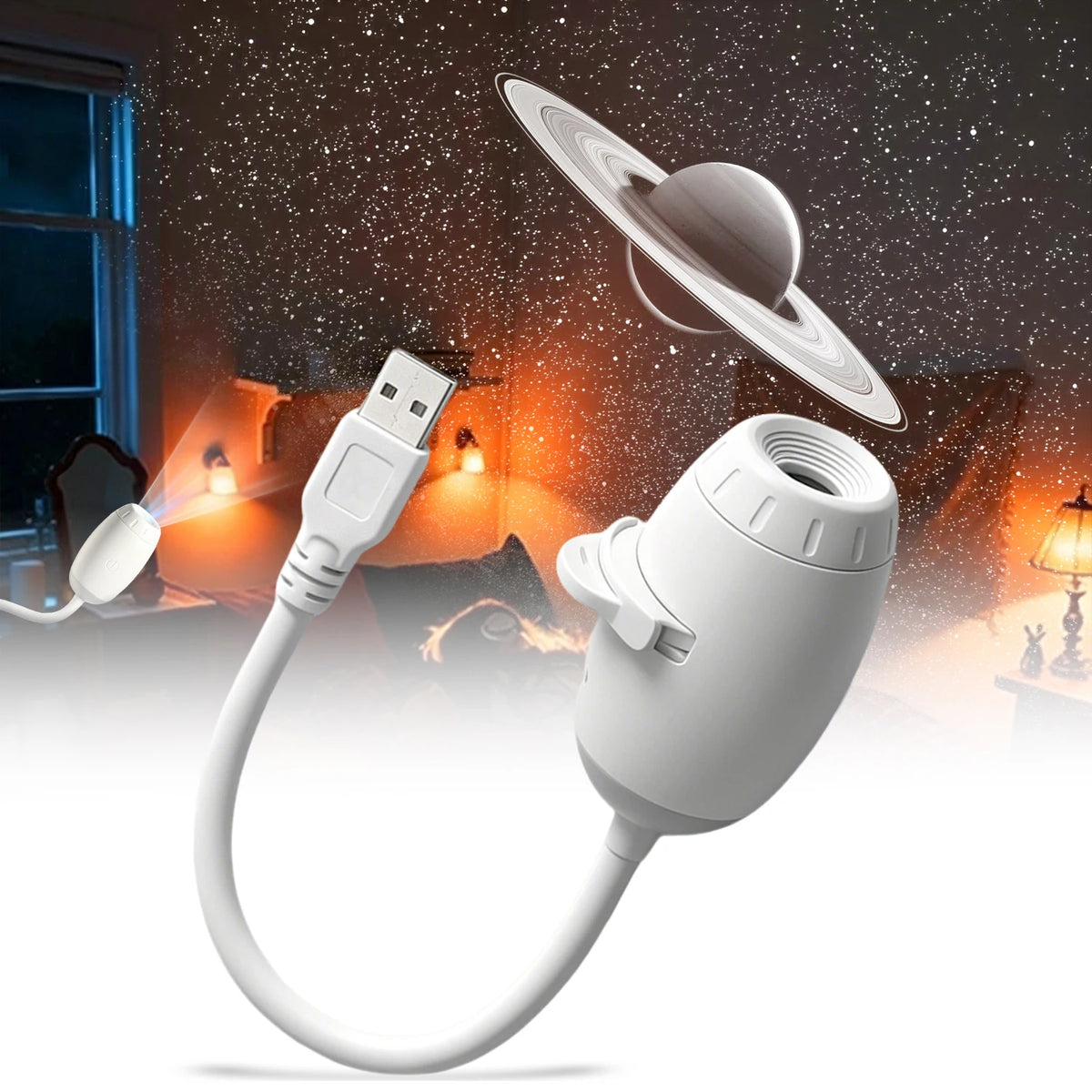 Mini projetor USB de galáxias e luz de presença