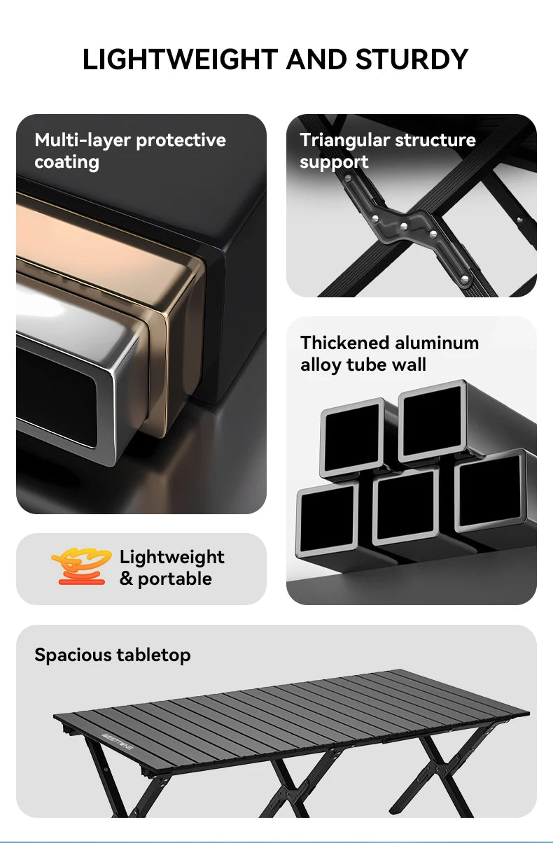Aluminum Folding Camping Table for 6, Roll-Up Outdoor Use