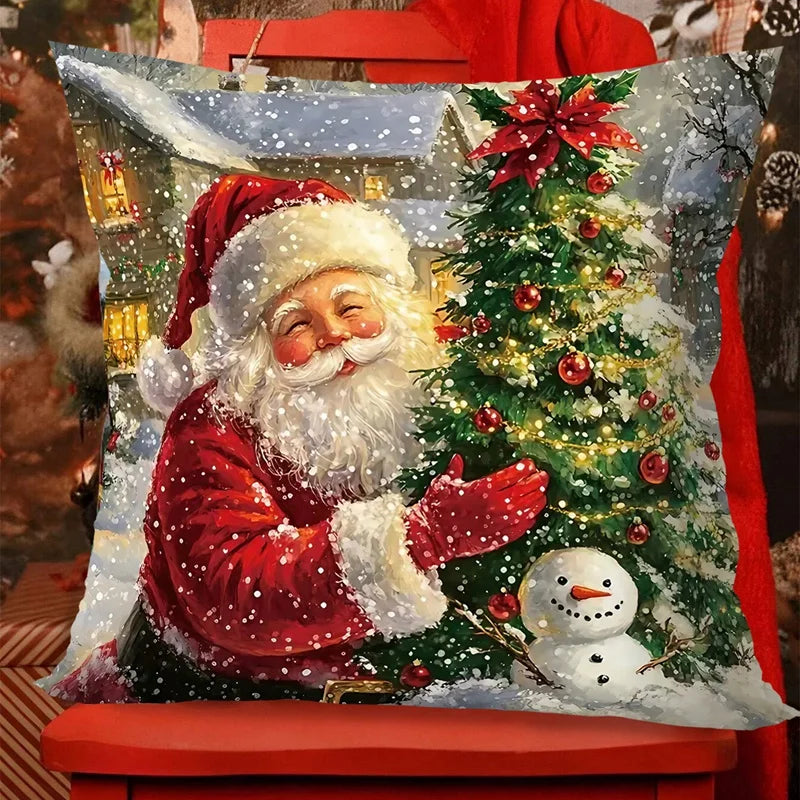 Christmas Decoration Throw Pillow Covers Santa Claus Snowman Elk Winter Holiday Decorative Pillowcases for Sofa Couch Home Decor