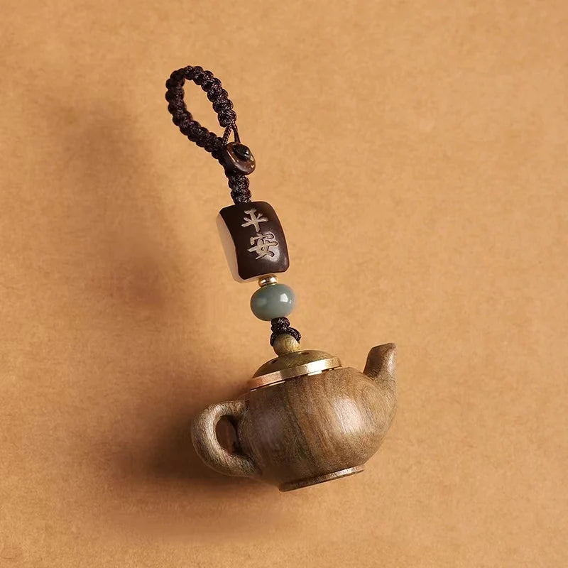 Openwork Carved Teapot Keychain Pendant