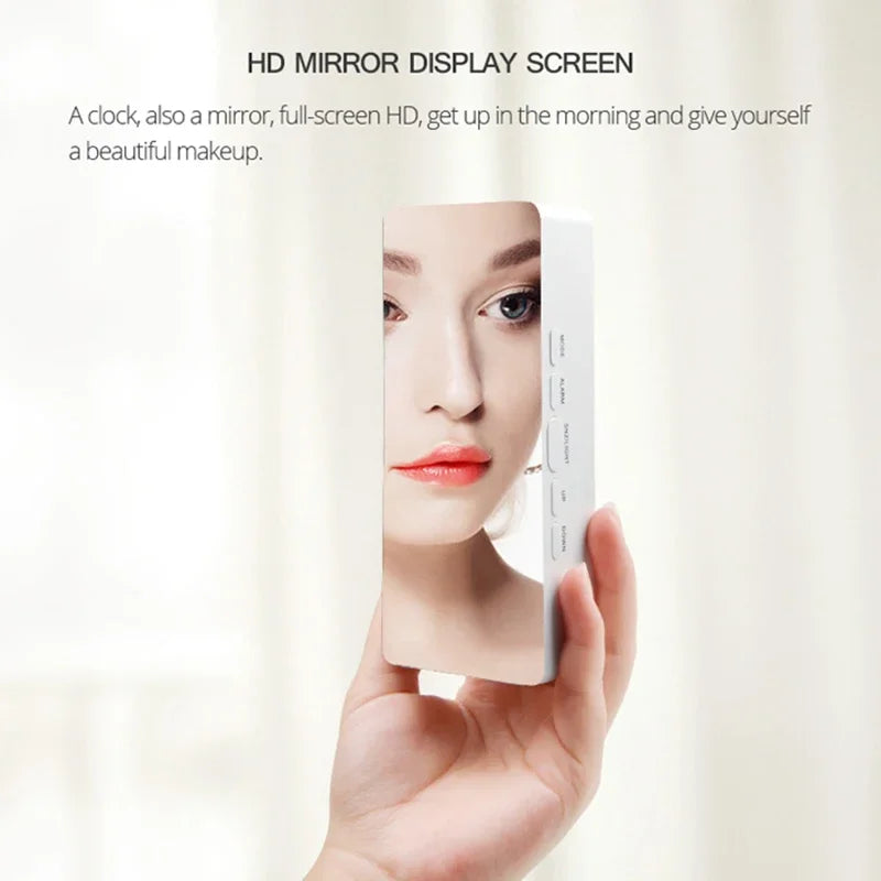 Mirror-Face LED Alarm Clock with Temperature & Snooze