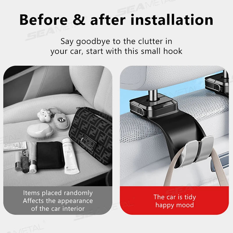 SEAMETAL Car Headrest Hook 25KG Large Load-Bearing Car Rear Seat Hanging Hook Foldable Design Universal Stable Seat Back Hanger