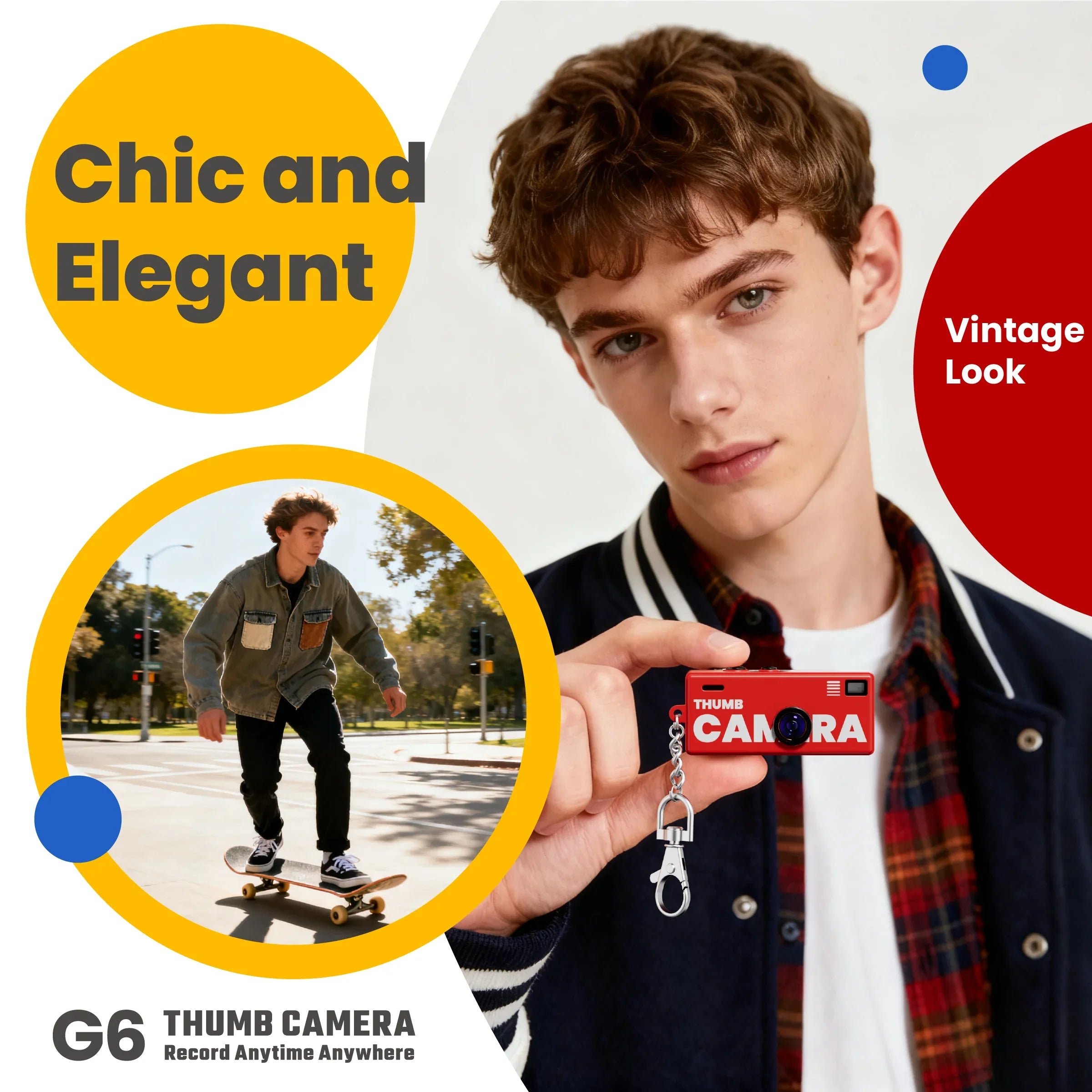 1080P Thumb Mini Camera with 130° Lens, LCD Screen & Fill Light