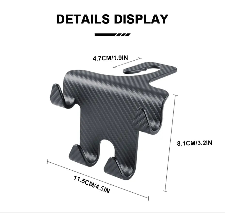 SEAMETAL Multifunctional Car Hook Headrest Seat Back Hanging Hook Carbon Fiber Decoration Large Load-Bearing Hanger for Rear Row