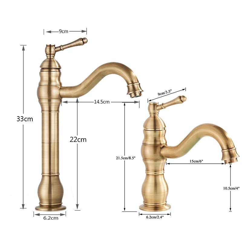 POIQIHY Antique Brass Basin Vessel Sink Faucet Deck Mounted One Hole Cold Hot Water Cold Hot Mixer Tap Bathroom Faucet 1 Hole