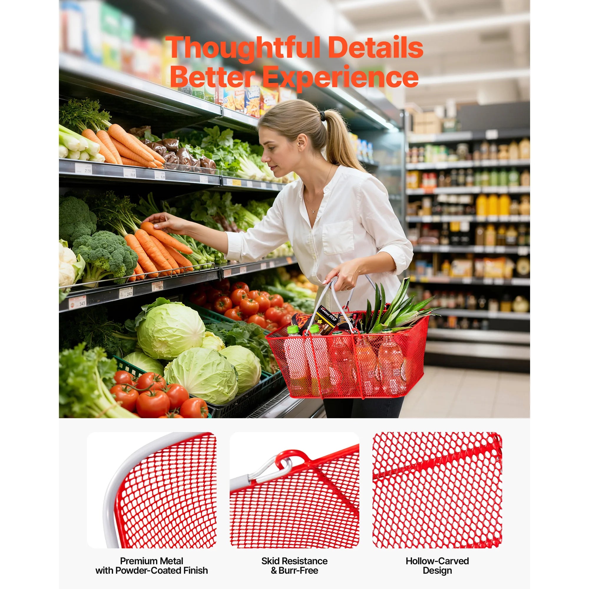 12 Pack 22L Stackable Metal Shopping Baskets with Handles