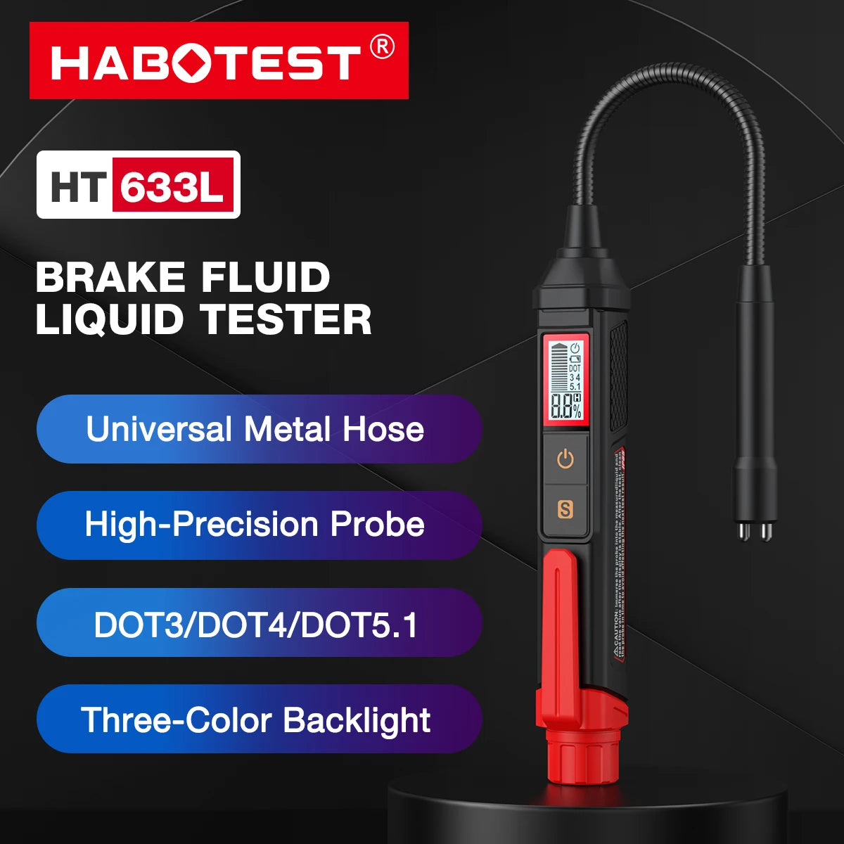 3-Colors Backlight Portable Digital Brake Fluid Tester Accurate Auto Car Brake Oil Tester Sound Light Alarm DOT3 DOT4 DOT5.1