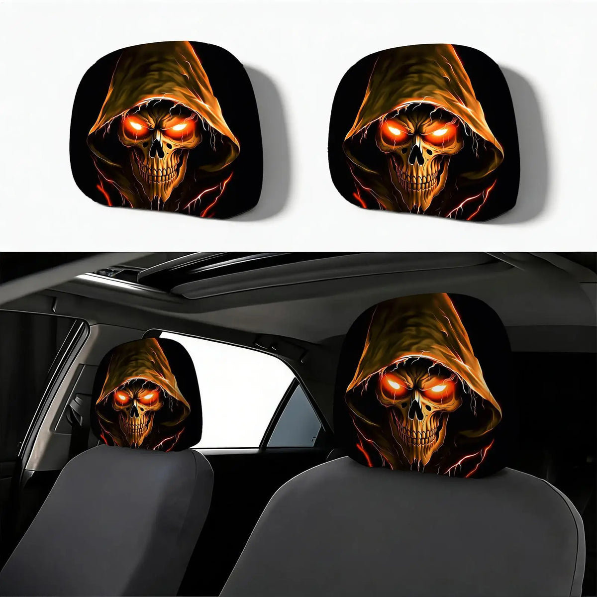 Set de două huse imprimate din poliester pentru tetiere auto