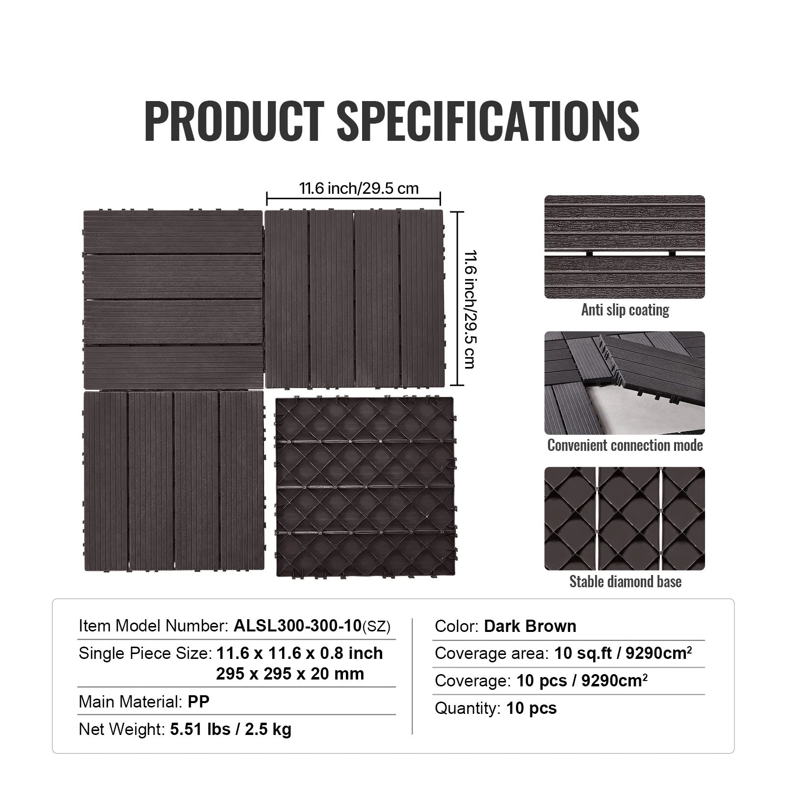 Interlocking Deck Tiles Waterproof Outdoor Flooring for Patio and Poolside