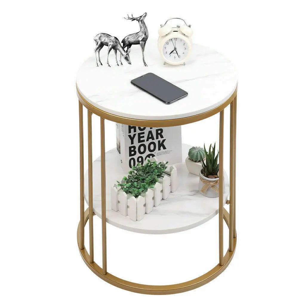 2‑Tier White Marble Side Table