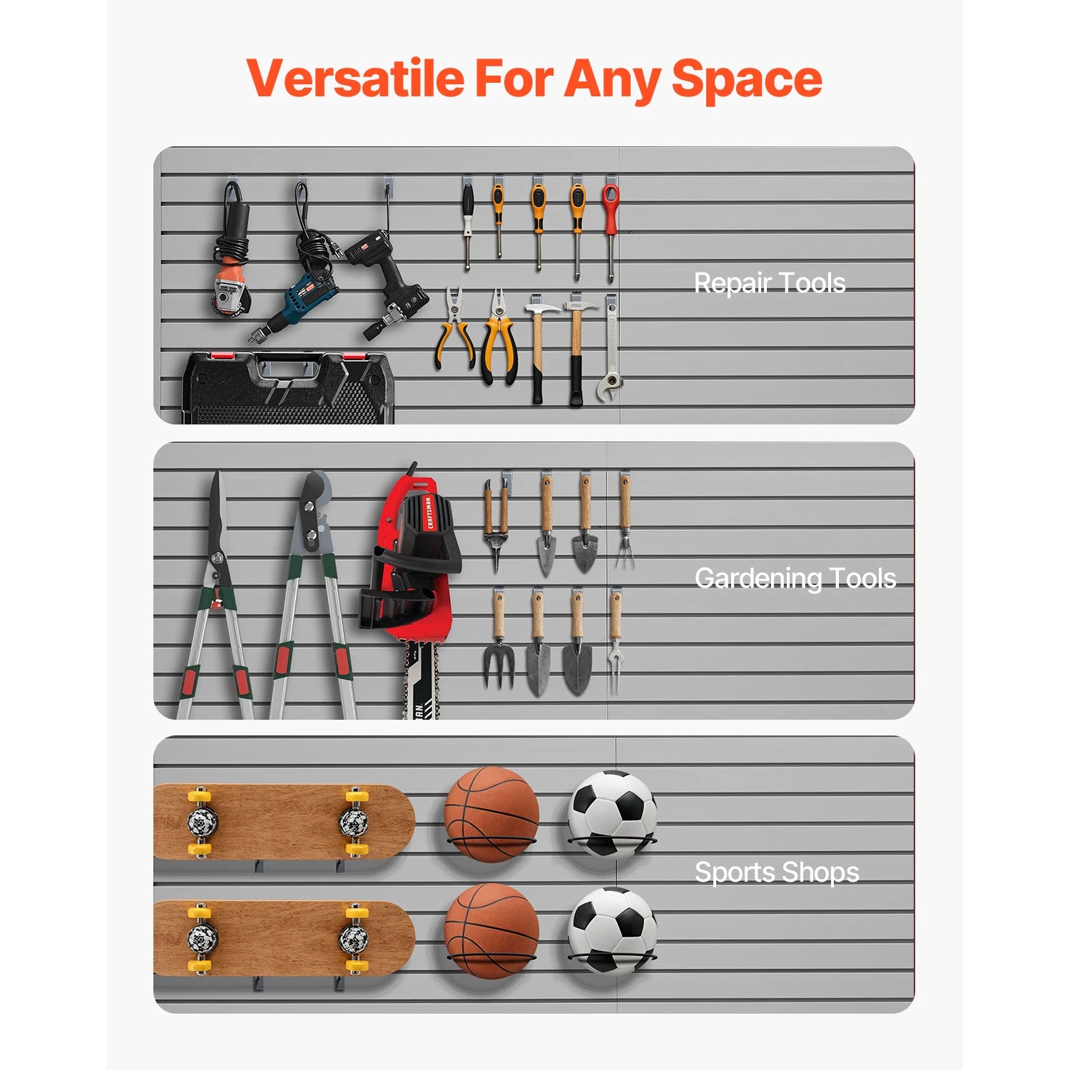8x4 Ft PVC Slatwall Panels with Accessories for Garage Storage