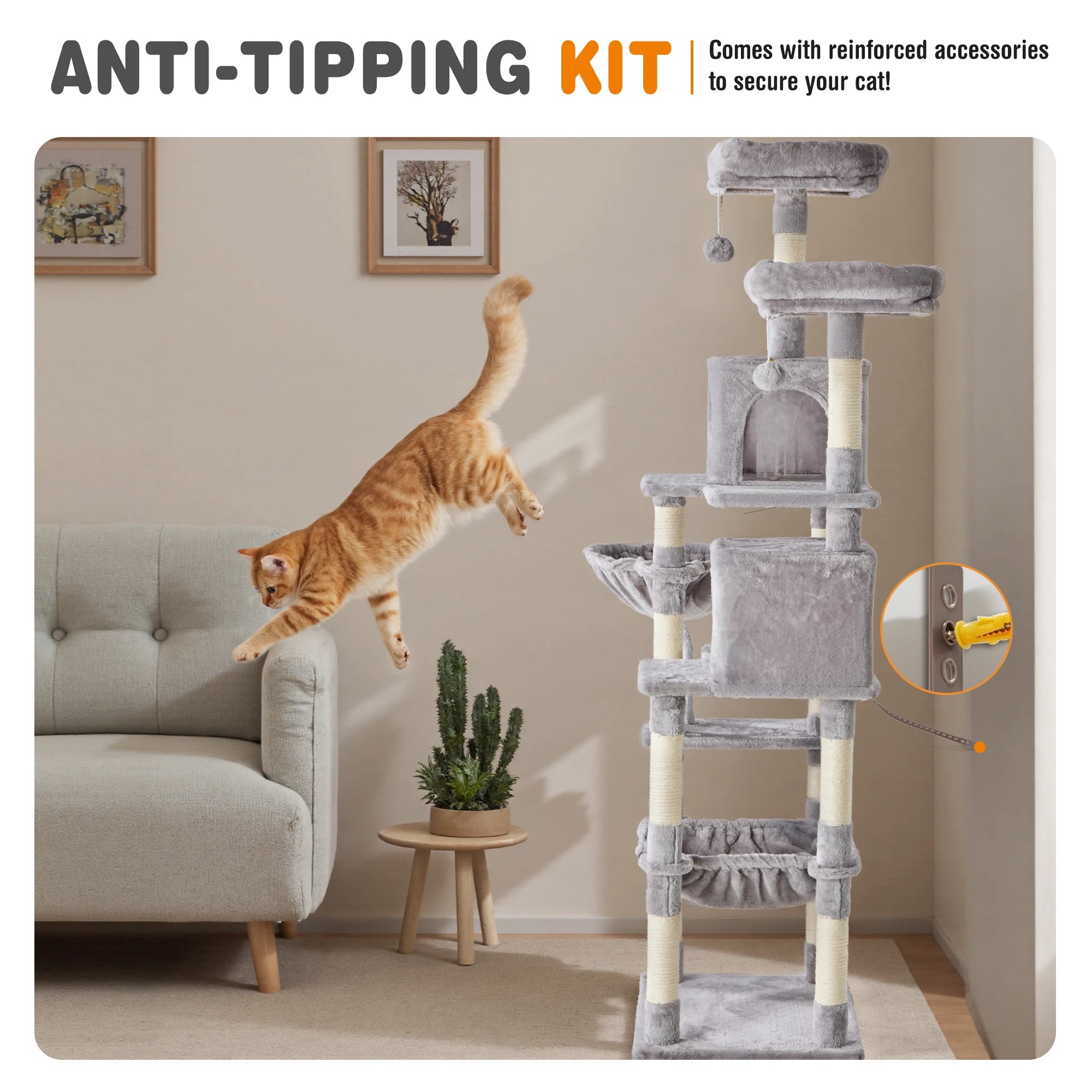 71" Multi-Level Cat Tree Tower with Condo, Hammock & Scratching Posts