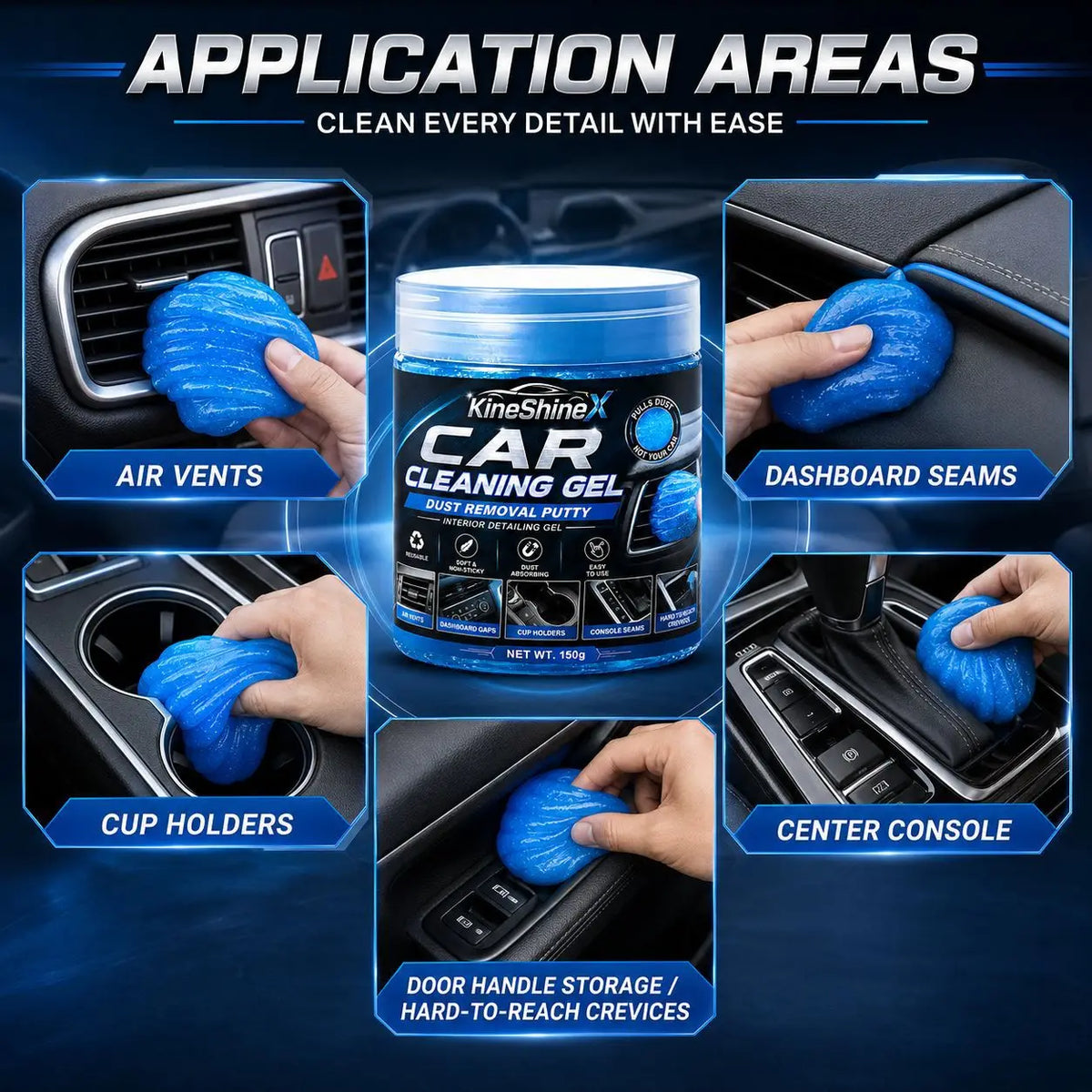 Gel nettoyant réutilisable pour l’intérieur de voiture, 150g