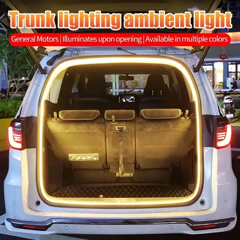 LED-es csomagtérvilágítás, dinamikusan áramló, rugalmas fénycsík, be- és kikapcsolható pásztázó hangulatfény, vízálló autós kiegészítő