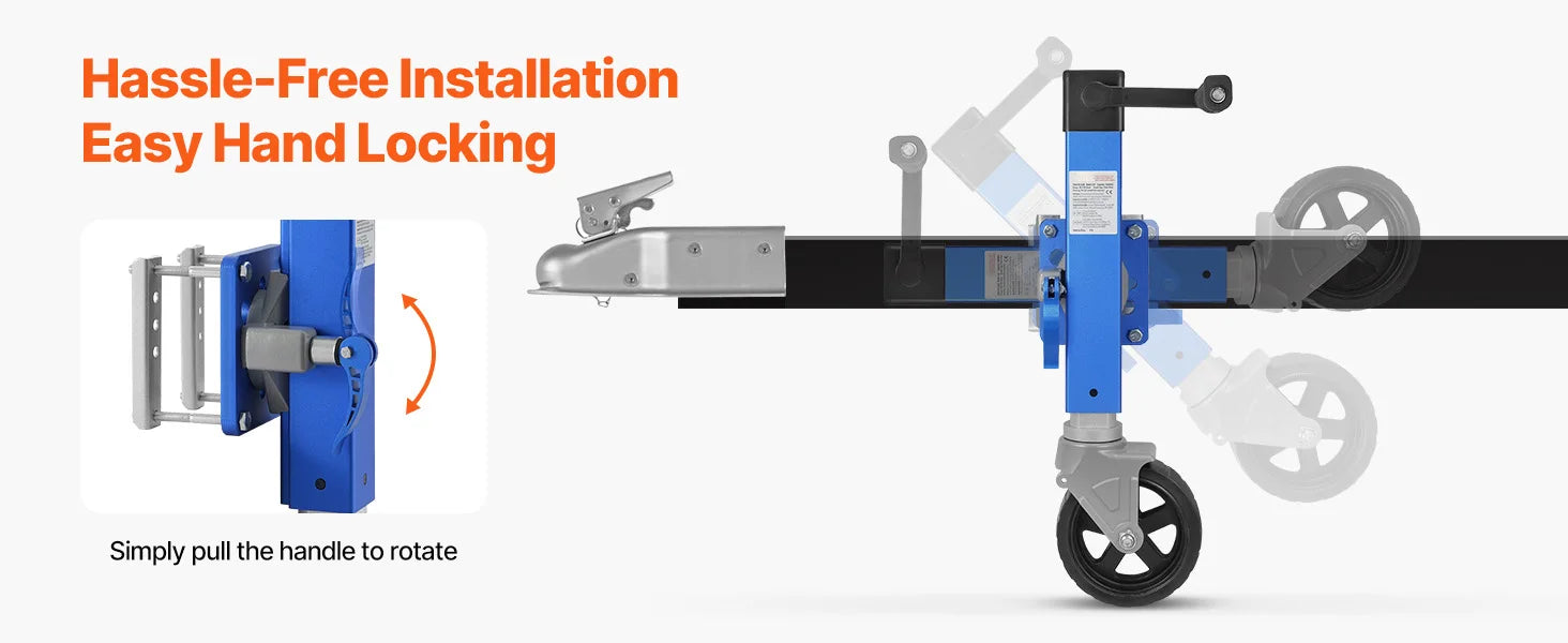 1600 lb Sidewind Trailer Jack with Wheel – Bolt-On, Adjustable Height