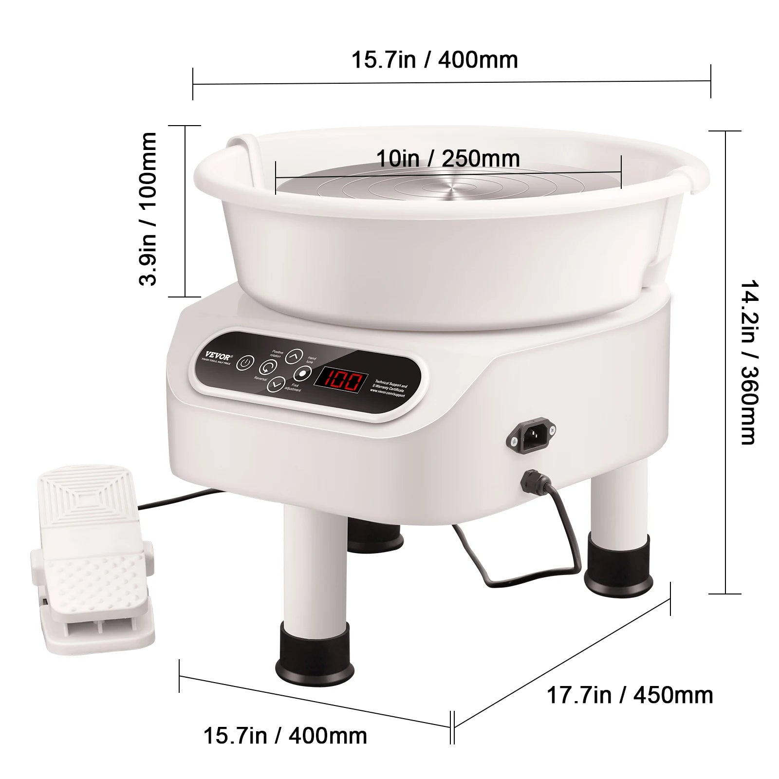 11-Inch Electric Pottery Wheel 450W with Foot Pedal Control