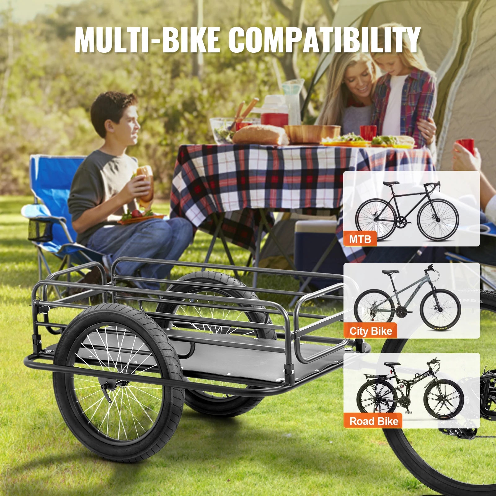 SucceBuy Reboque de Carga para Bicicleta de 275 lbs/125 kg, Bicicleta Carrinho de Mão Foldável Compacto, com Engate Universal, Rodas de 20", Compatível com a Maioria das Bicicletas