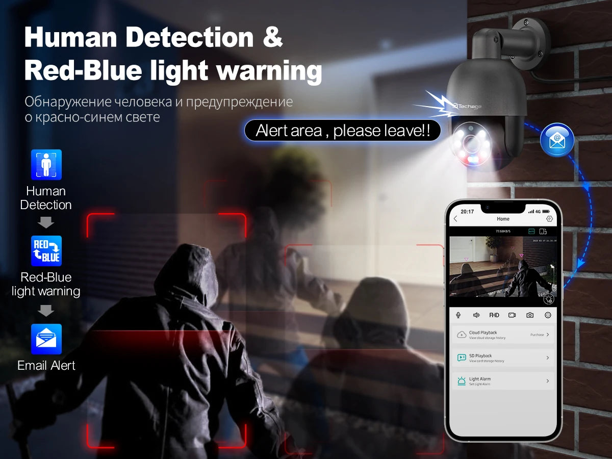 Caméra de surveillance PTZ PoE IP 8M avec détection humaine