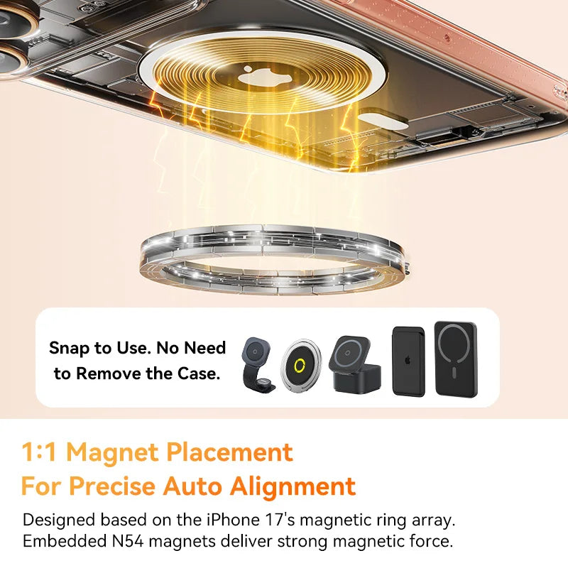 Funda transparente magnética para iPhone 17 con MagSafe, delgada y antiamarillenta