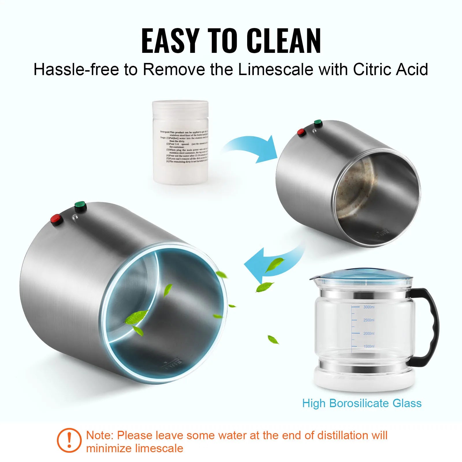 4L Water Distiller 750W Countertop Pure Water Filter System