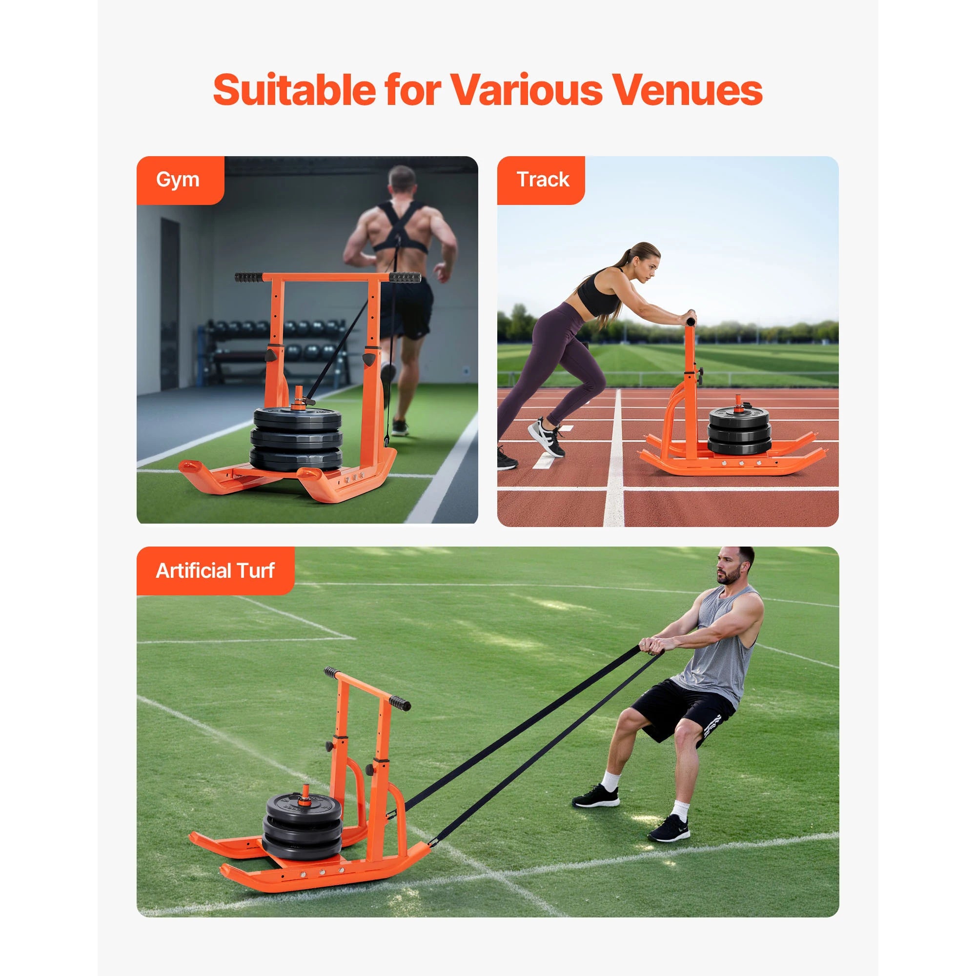 SucceBuy Weight Sled Steel Power Sled Fitness Training Sleds for Exercise with Adjustable Height Handle with 1/2 in Orange/Black