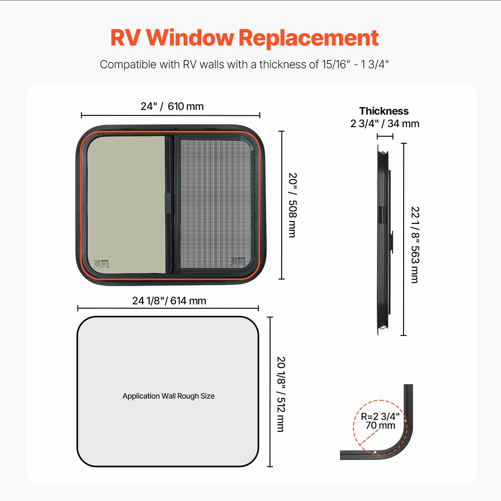 Tinted RV Sliding Window with Screen & Lock for Camper Trailer