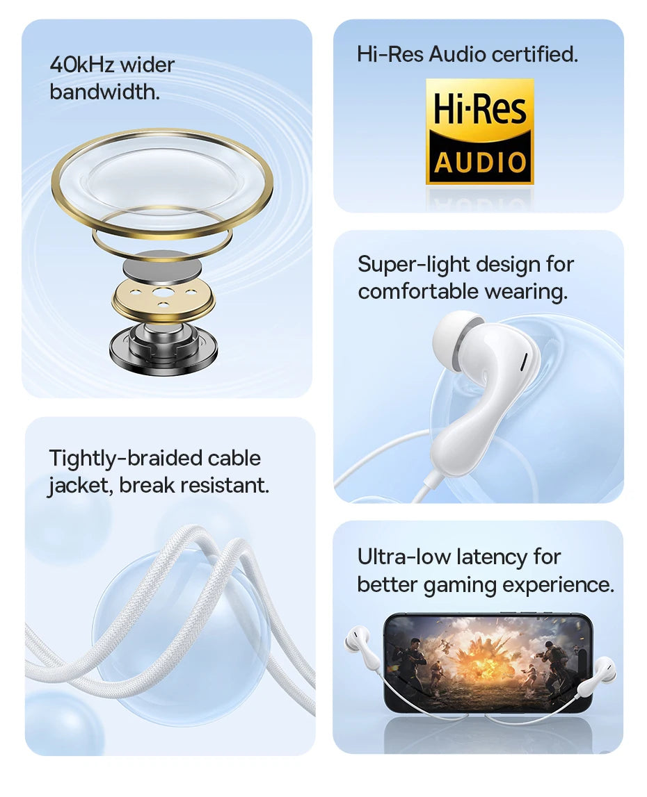 Słuchawki przewodowe Baseus Encok CZ20/HZ20 z dźwiękiem Hi-Res i mikrofonem