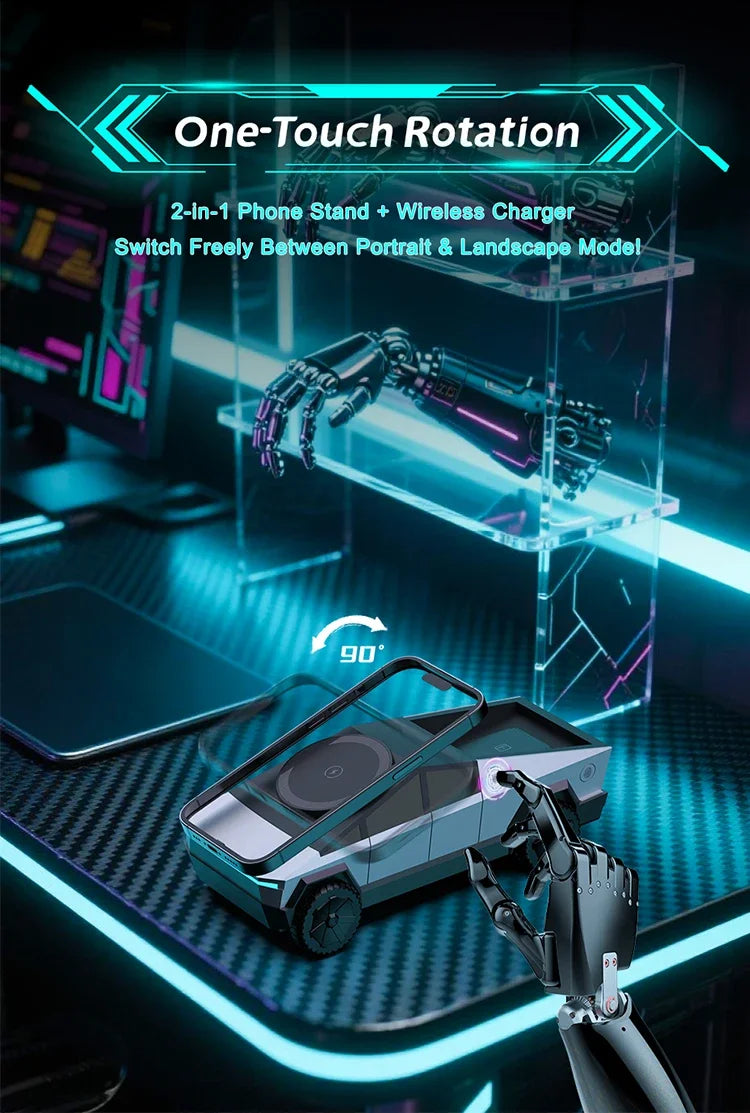 Desktop Cybertruck 3 in 1 Magnetic Fast Wireless Charger Phone Stand For IPhone 16 15 Pro Max, Apple & Samsung Watch Airpods Pro