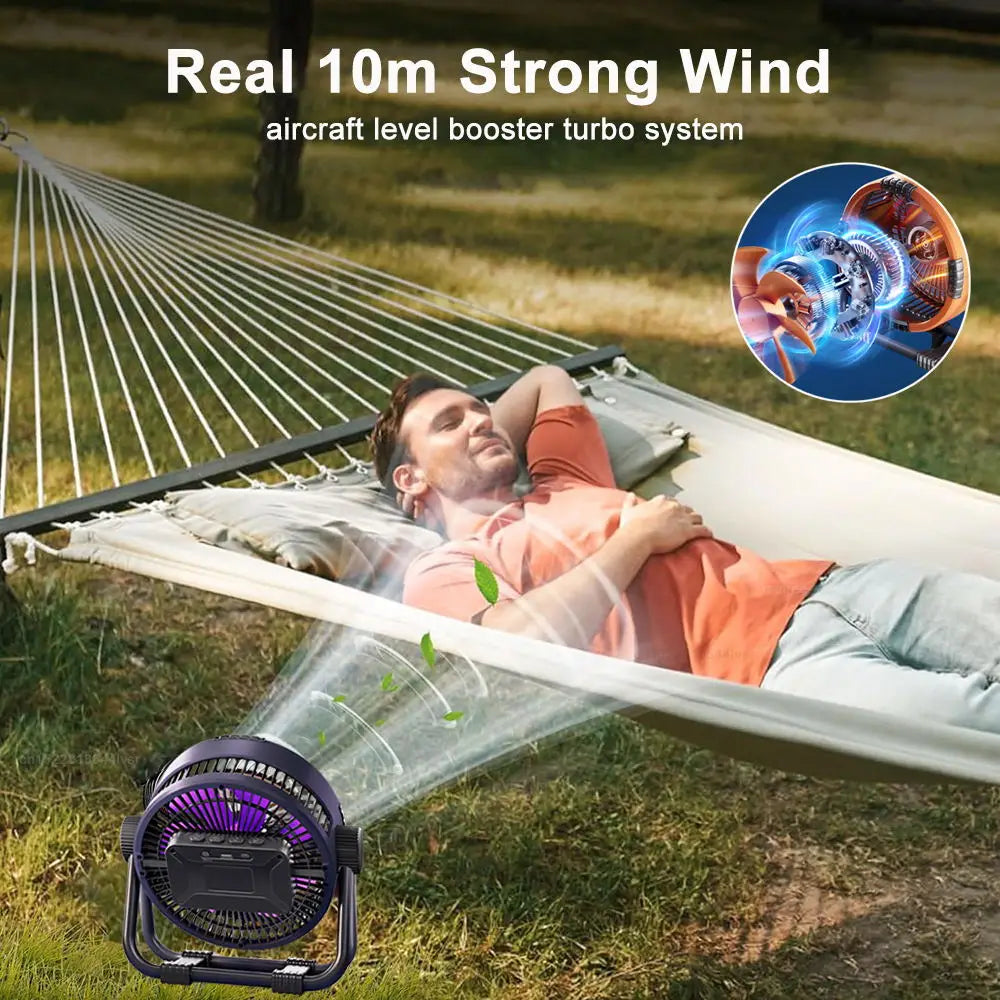 Camping Fan 20000mAh Rechargeable Portable Outdoor Camping Fan Air Circulators Wireless Tent Ceiling Fans with Hook and Light