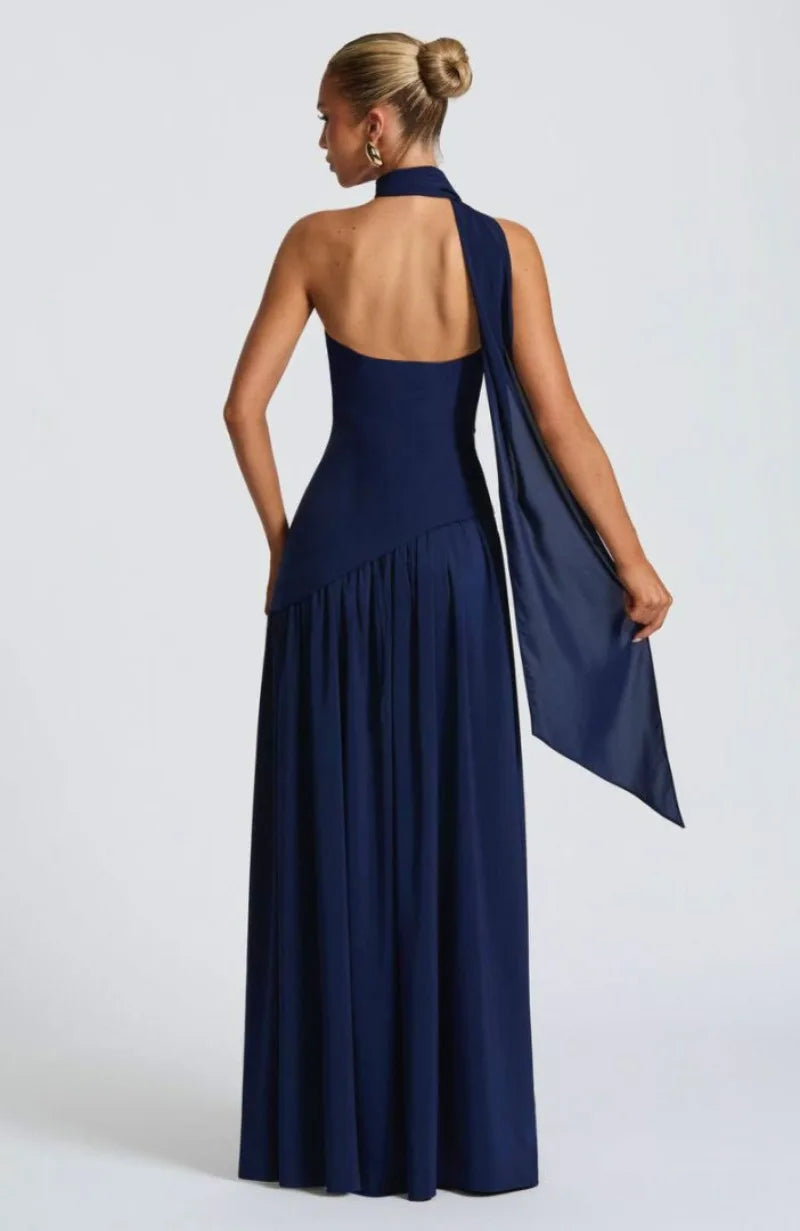 Elegant Strapless Floor-Length Women’s Slit Backless Evening Dress