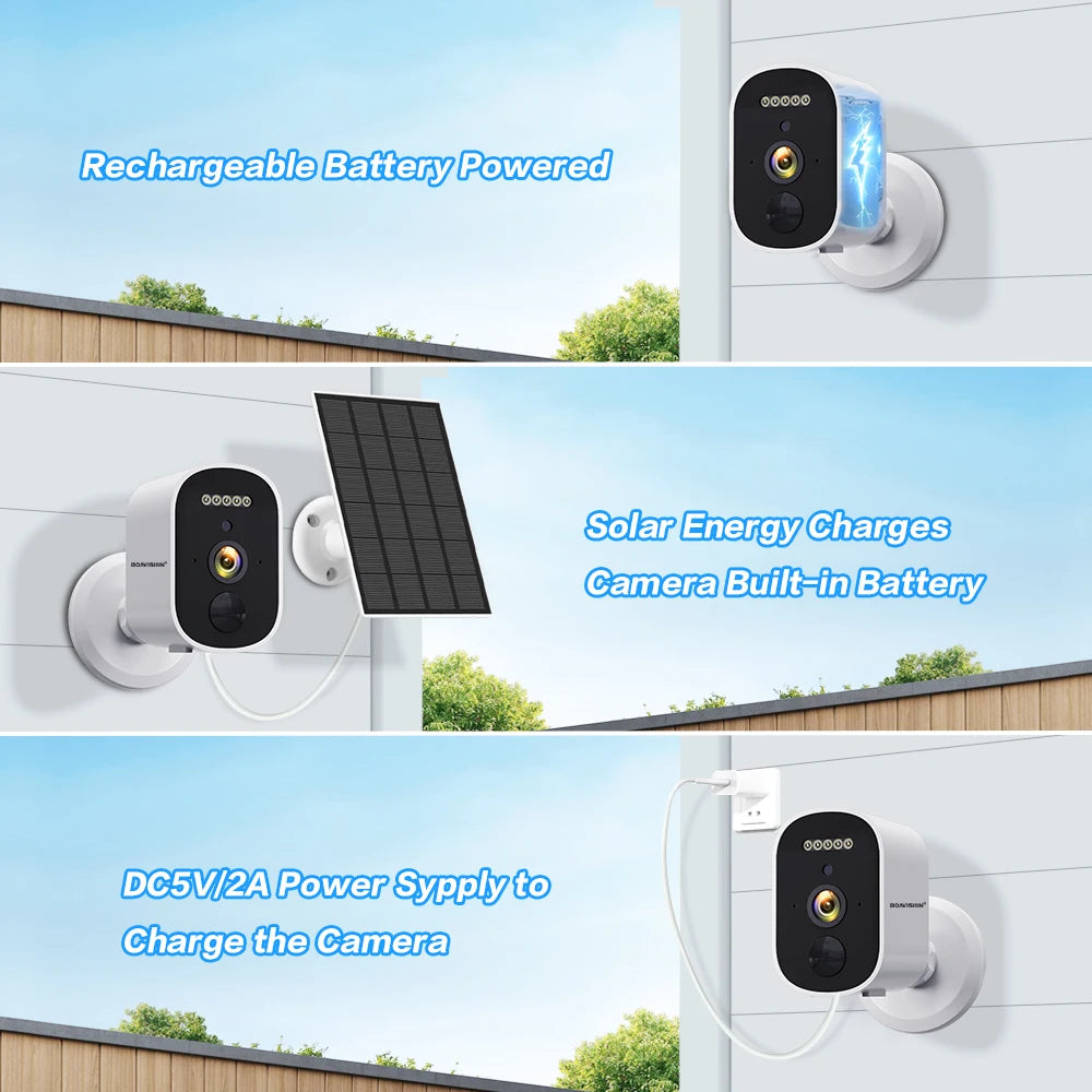 2K 3MP Wireless Solar Security Camera with Battery and Night Vision