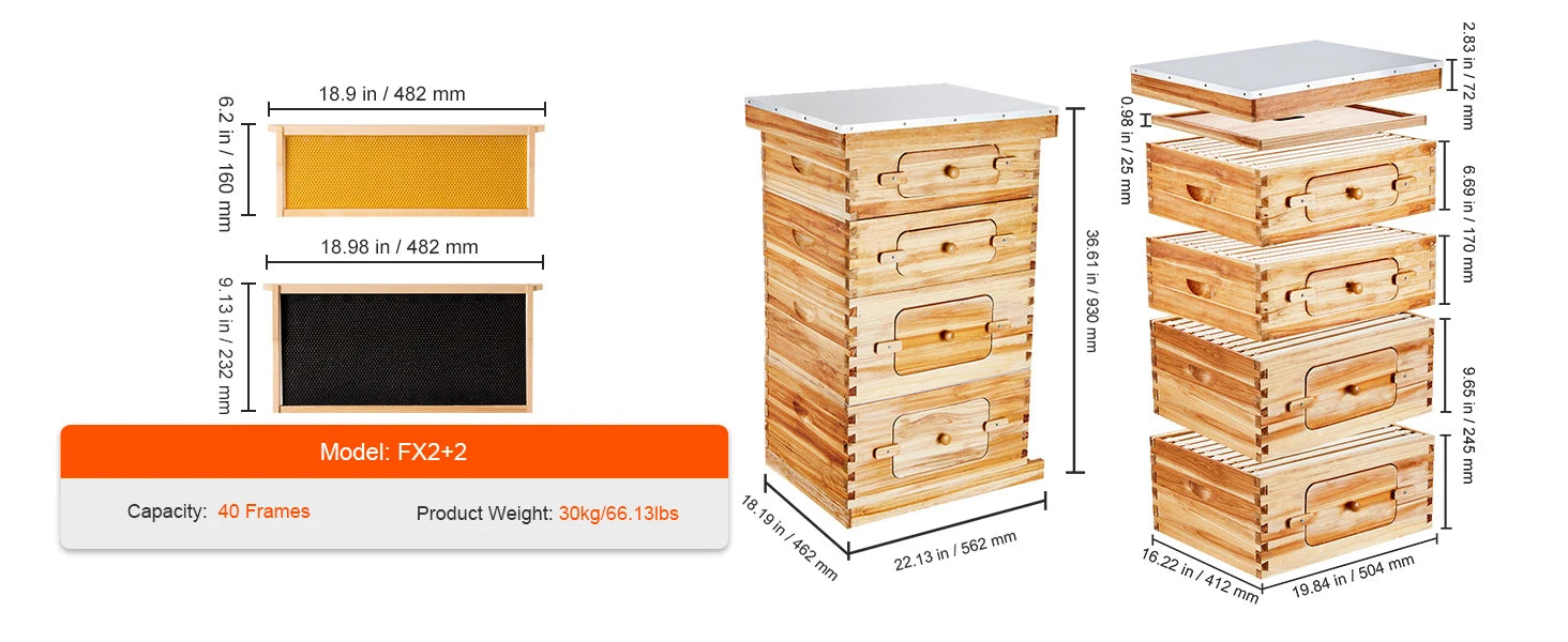Kit di avviamento SucceBuy Bee Hive Deep Box 100% rivestito di cera d'api Naturale in legno di cedro Langstrothabox Beehive Kit in acrilico trasparente