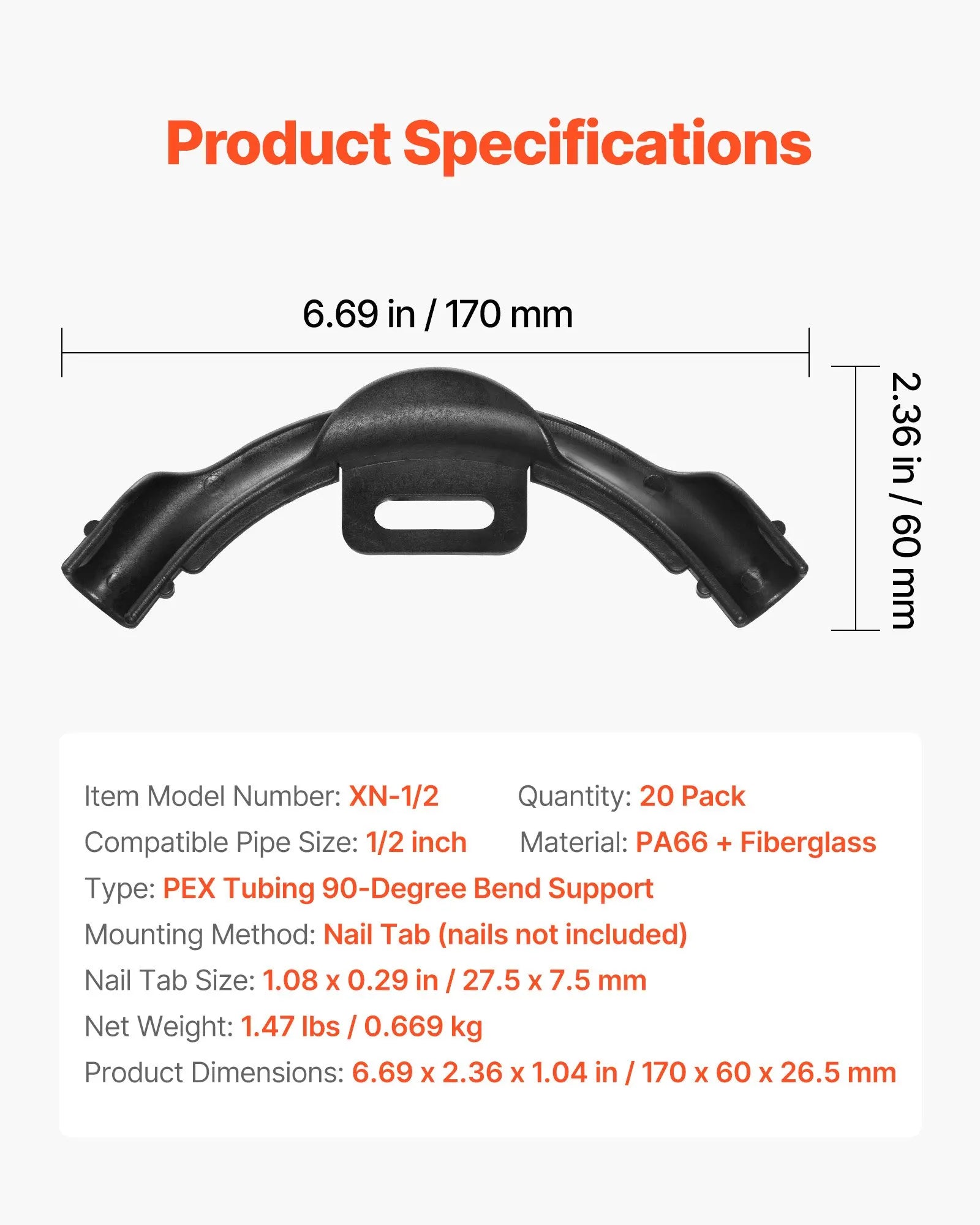 Guides de coudes de support à 90° pour tube PEX – Lot de 20