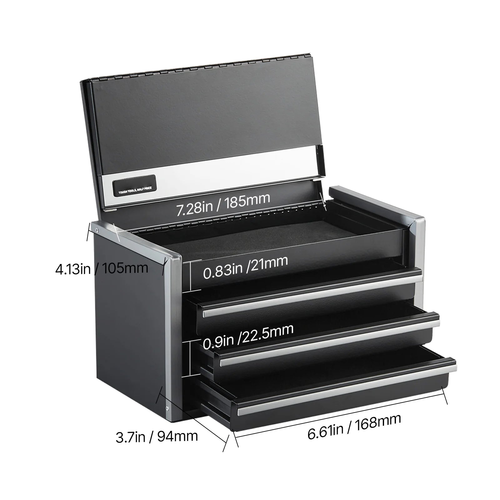 SucceBuy 8.6in 3 Drawers Metal Tool Box Portable Tools Chest with Feet Pads & Ball Bearing Powder Coated Tool Storage for Garage