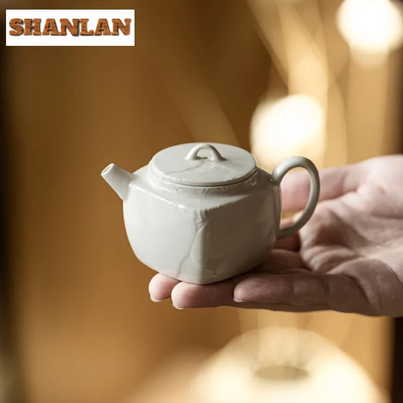 Small Square Glazed Ceramic Teapot, Approx. 90ml