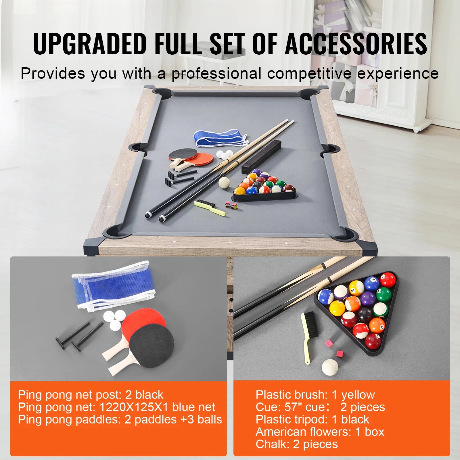 7ft 3-in-1 Pool Table with Dining Top & Table Tennis Set