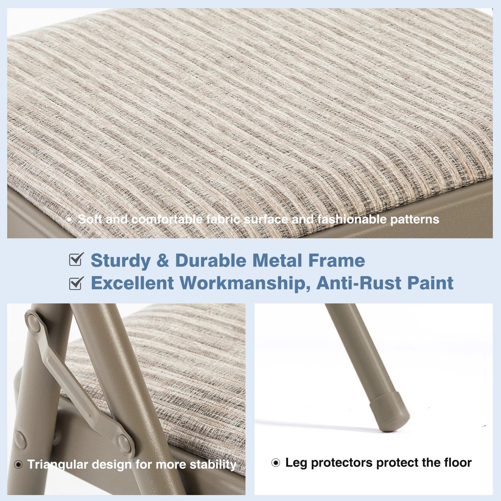 Fabric Folding Office Chairs Set of 2 with Padded Cushion and Steel Frame