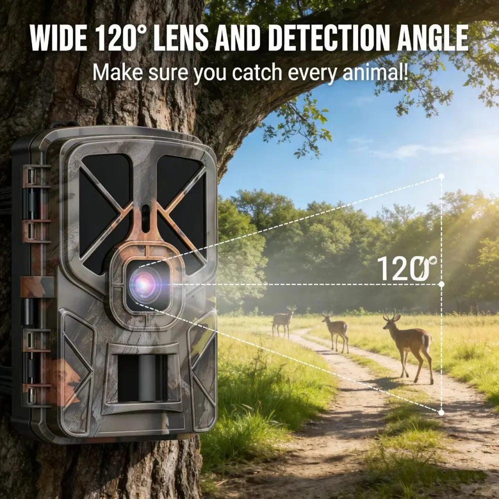 Caméra de trail 50MP 4K extérieure, vision nocturne, LEDs IR 940 nm, IP66 étanche, monitorage pour repérage, chasse, faune