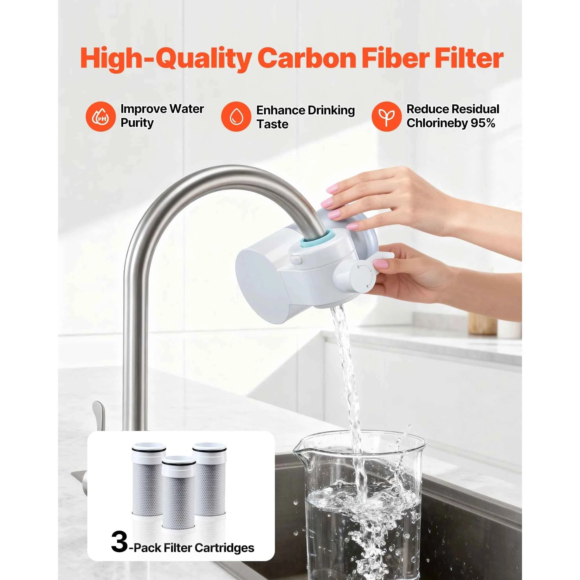 SucceBuy Faucet Filter Replacement 3-Pack Water-Filter Cartridge High-Efficiency Filtration 3-Month Value and 317 Gal Lifespan