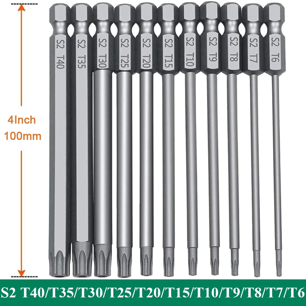 11 PCS Torx Security Bit Set S2 Steel Magnetic Security Screwdriver Set 50/100mm Star Screwdriver Set for Shark Vacuum T6-T40