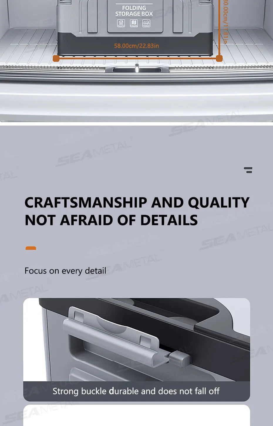 SEAMETAL Large-Capacity Foldable Storage Box for Car Trunk Organizer 61L Large-Bearing Thicken Storage Box for Camping/Fishing