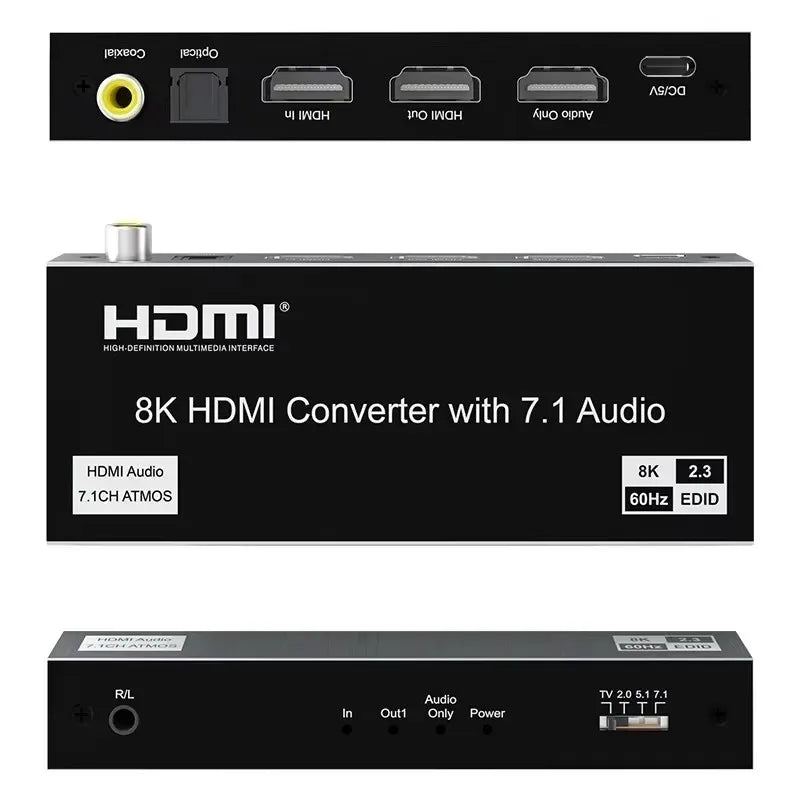 Estrattore audio HDMI 2.1 con uscite ottiche e coassiali
